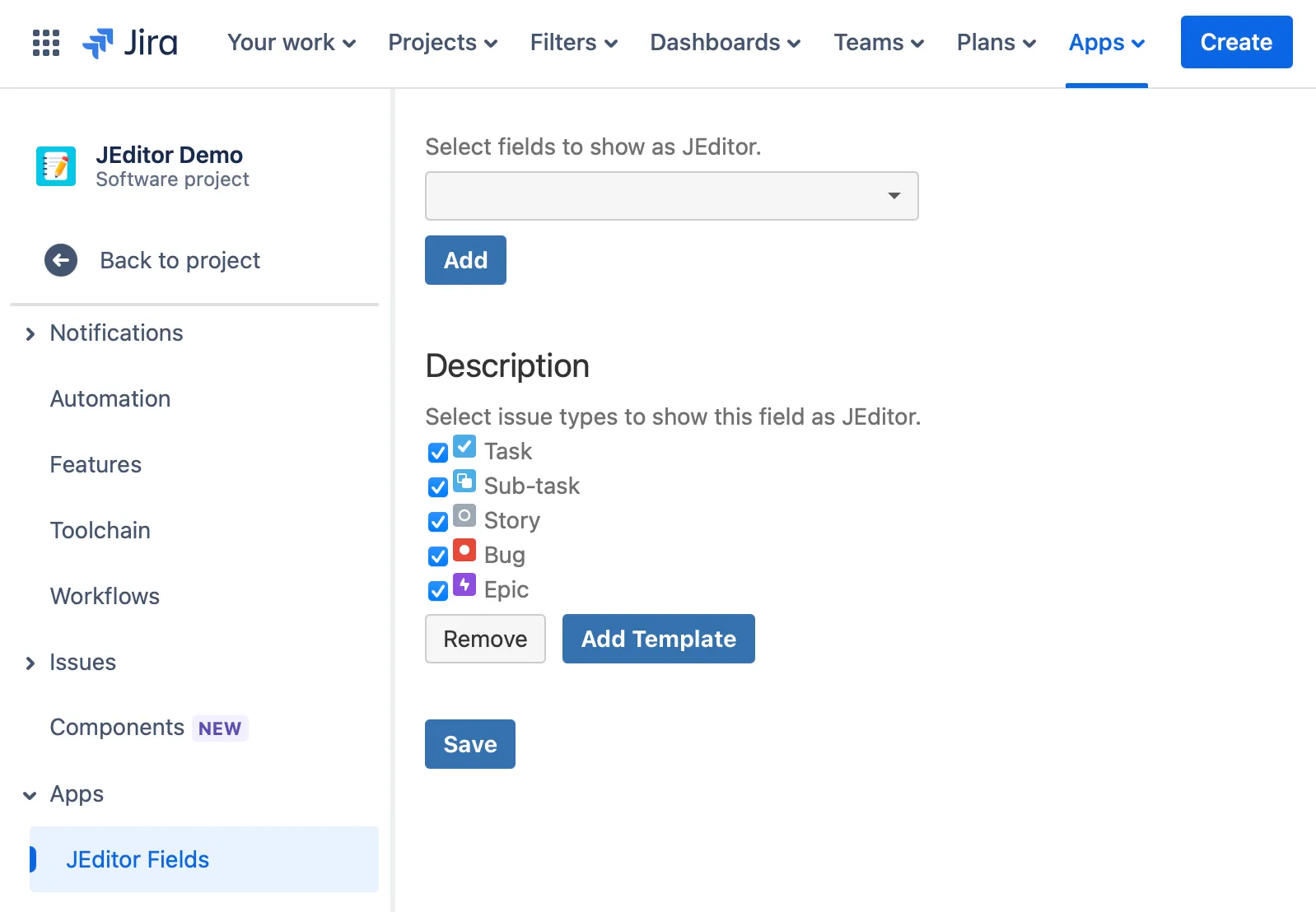 JEditor-compatible custom fields for Jira