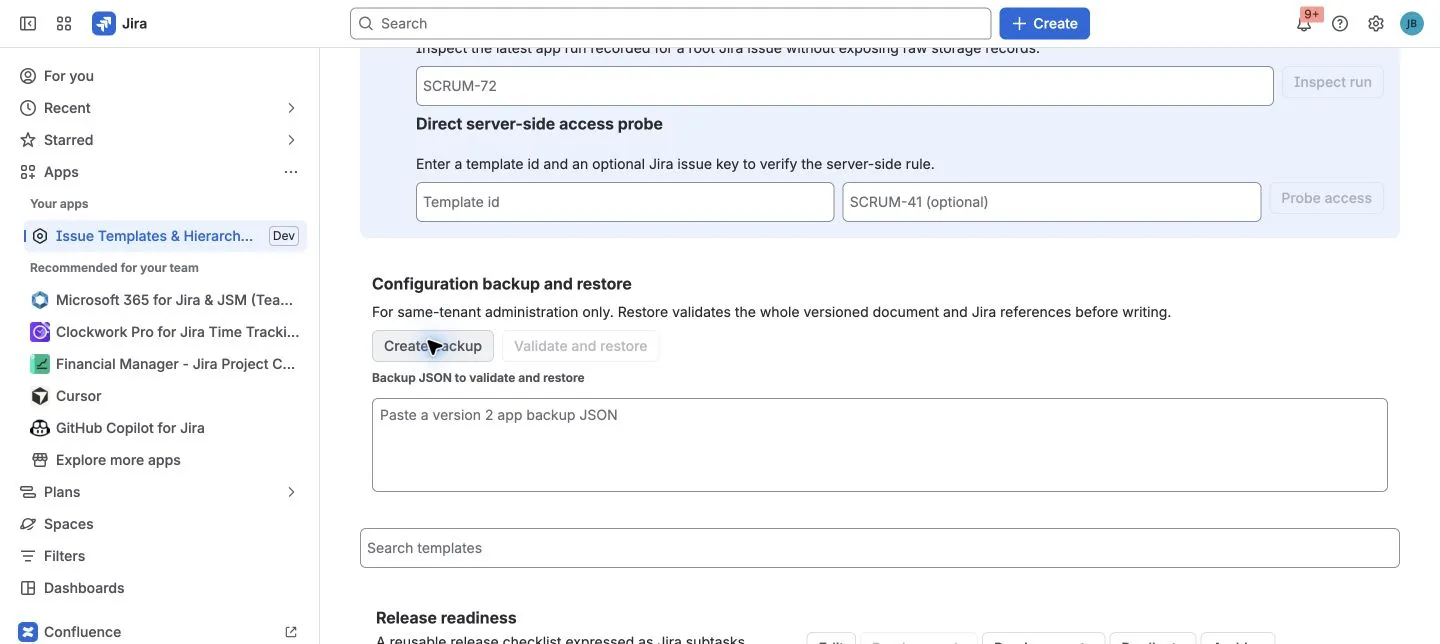 Configuration backup and restore controls