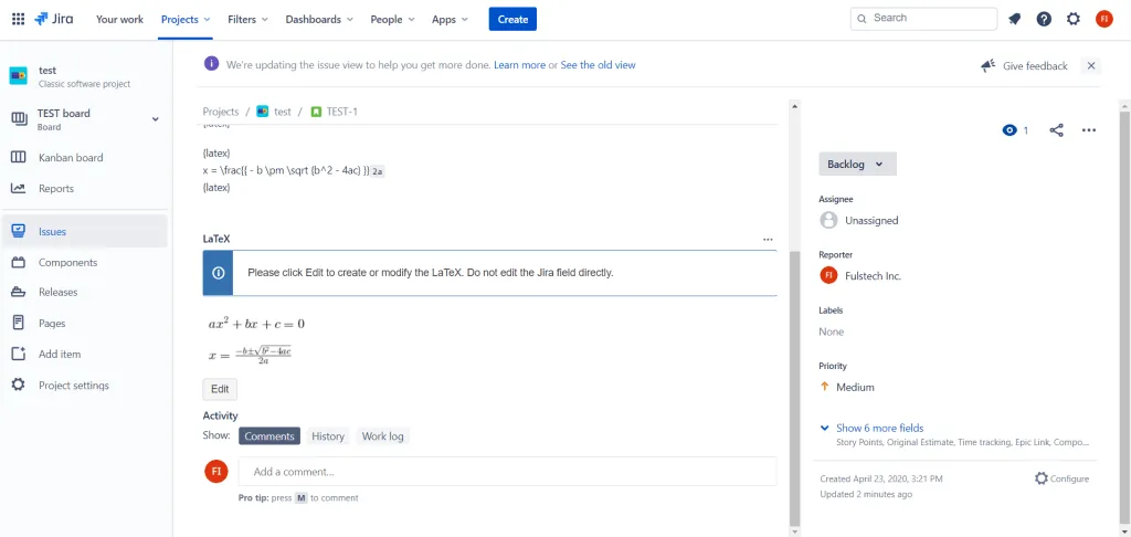 LaTeX for Jira