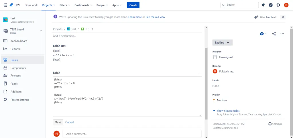 LaTeX for Jira