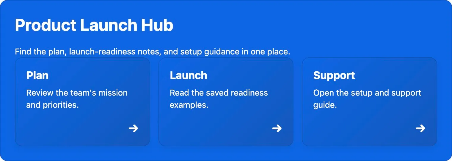 Product Launch Hub navigation section