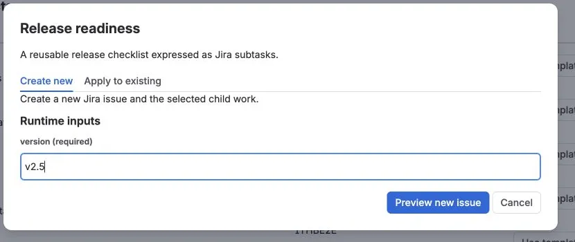 The installed Release readiness starter asks for one version value
