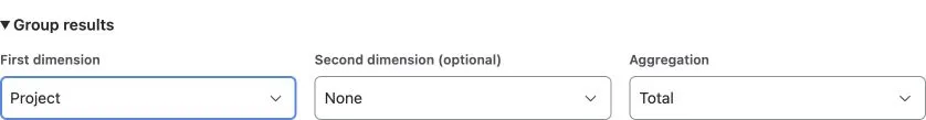 Group results with project, optional second dimension and aggregation