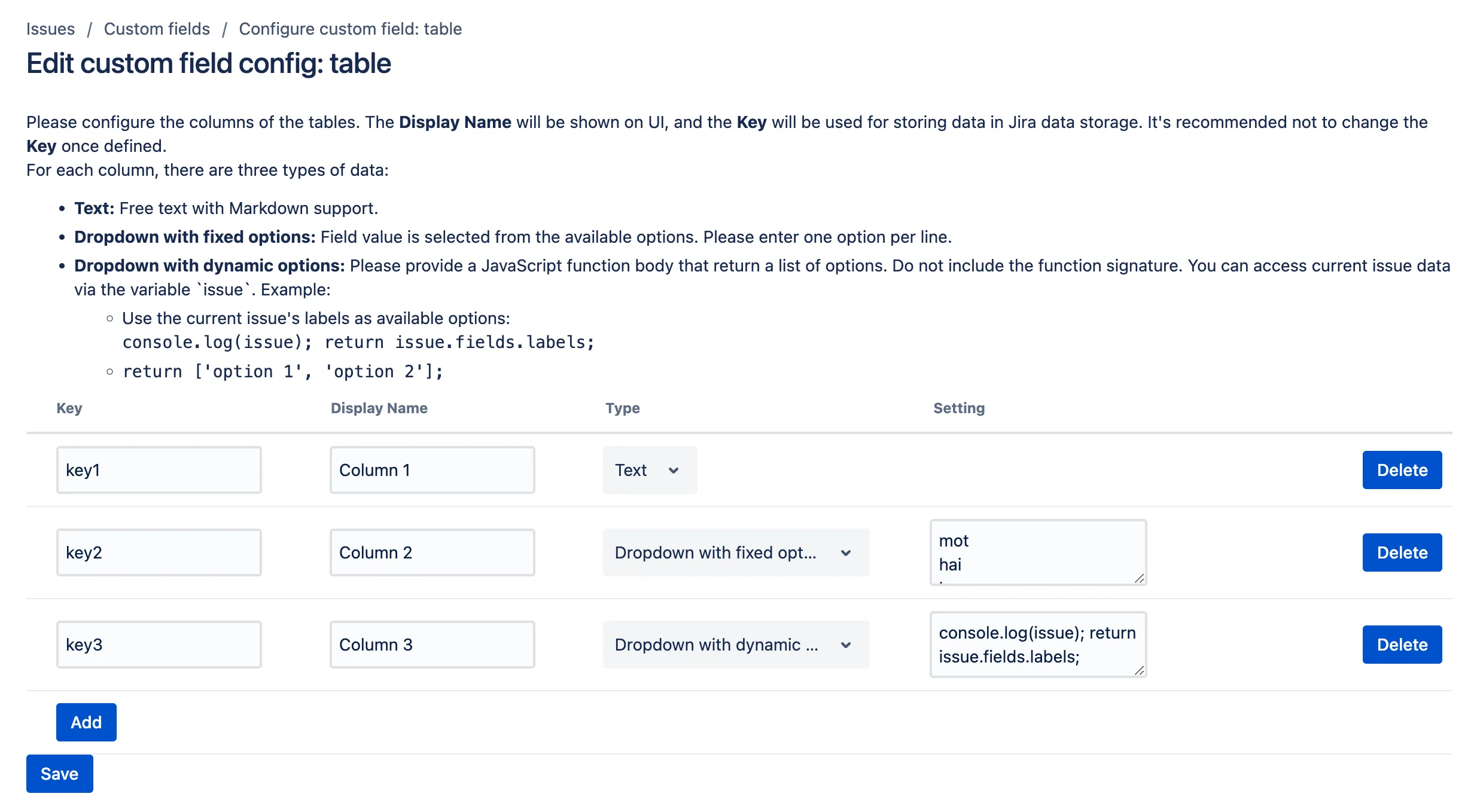 Table Custom Field for Jira