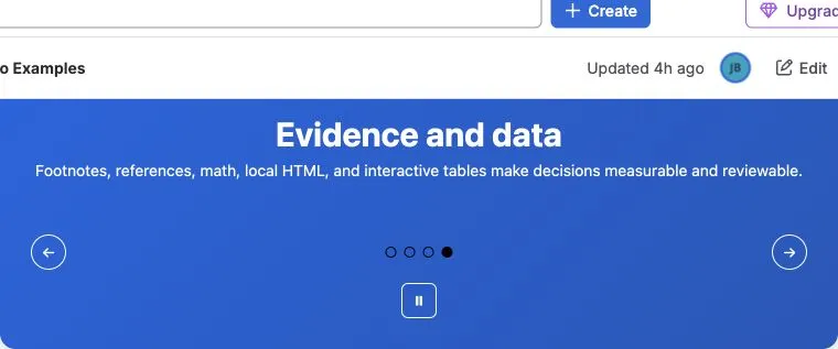 A published Interactive Banner with direct slide controls and an auto-scroll pause action