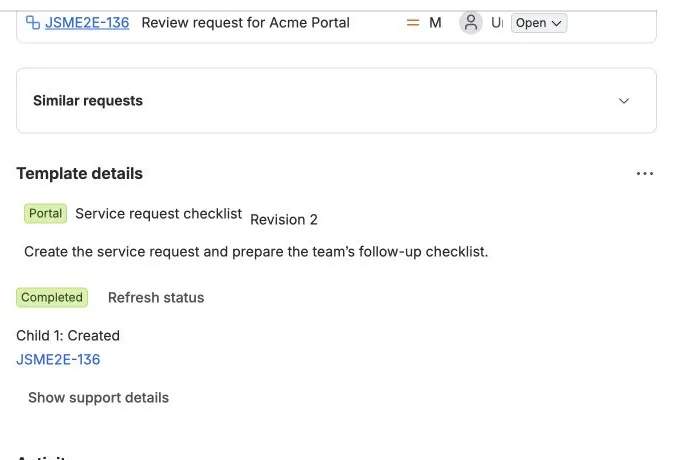 The agent view shows Portal origin, a Completed run, and the created follow-up child
