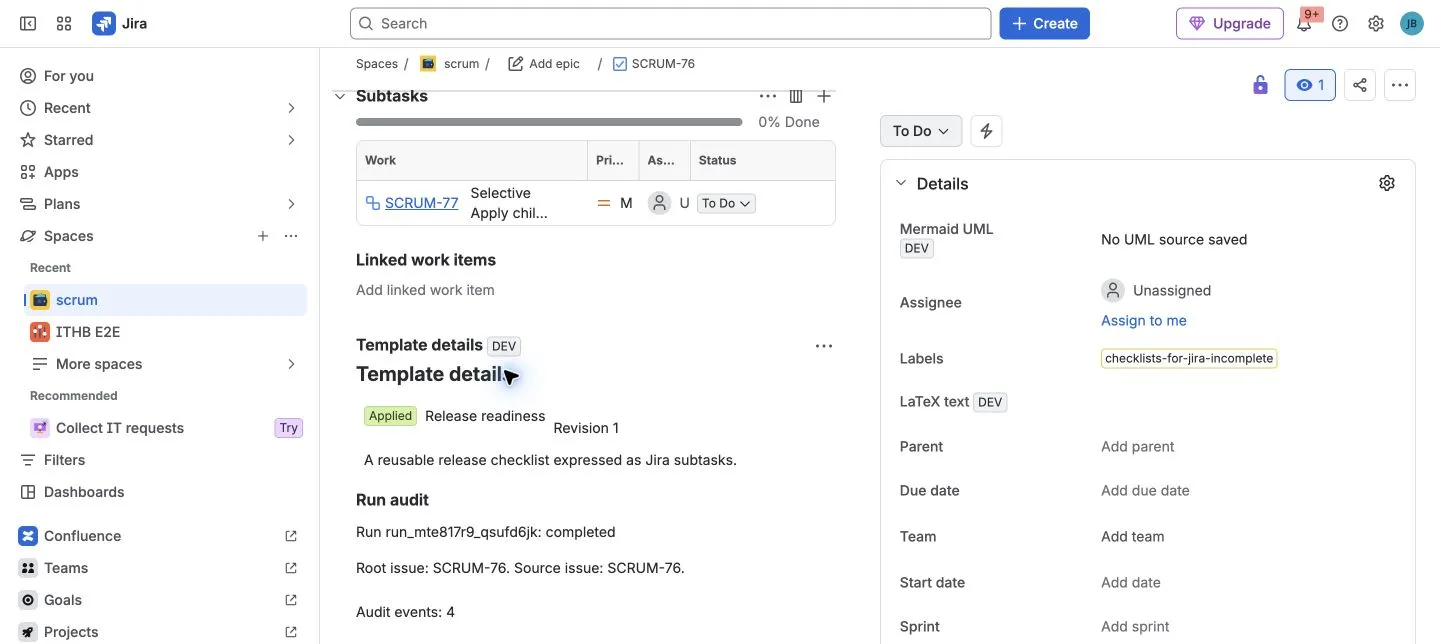 Template provenance and run audit