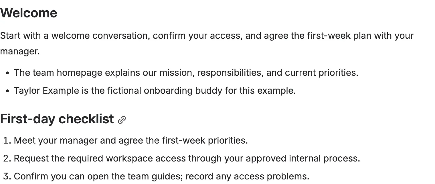 Synthetic onboarding welcome and checklist